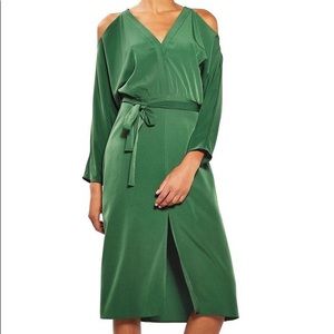 Top Shop green cold shoulder midi dress, tie waist